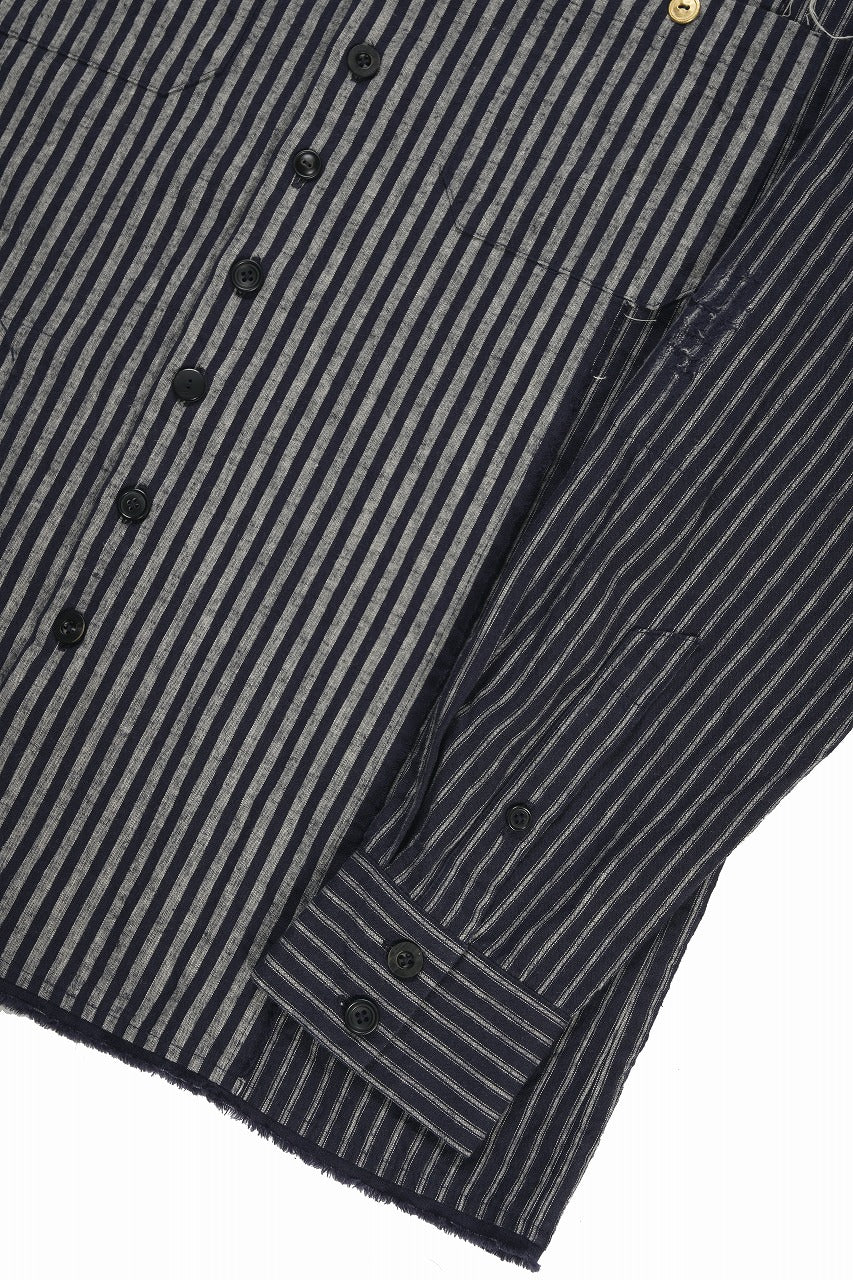 画像をギャラリービューアに読み込む, A TENTATIVE ATELIER Avis N. DISTRESSED PATCH STRIPES SHIRT (NAVY)