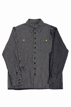 画像をギャラリービューアに読み込む, A TENTATIVE ATELIER Avis N. DISTRESSED PATCH STRIPES SHIRT (NAVY)