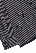 画像をギャラリービューアに読み込む, A TENTATIVE ATELIER Avis N. DISTRESSED PATCH STRIPES SHIRT (NAVY)