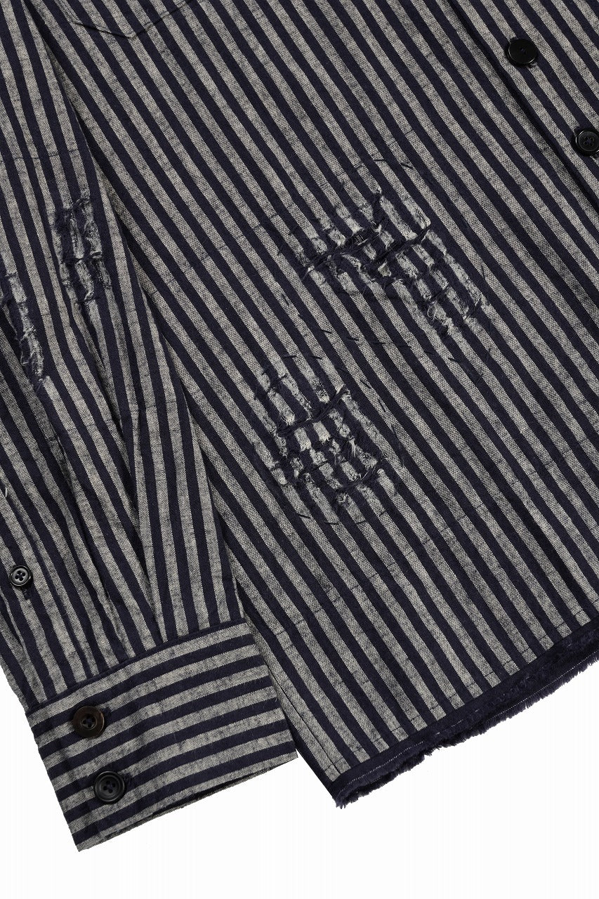 画像をギャラリービューアに読み込む, A TENTATIVE ATELIER Avis N. DISTRESSED PATCH STRIPES SHIRT (NAVY)