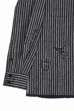 画像をギャラリービューアに読み込む, A TENTATIVE ATELIER Avis N. DISTRESSED PATCH STRIPES SHIRT (NAVY)