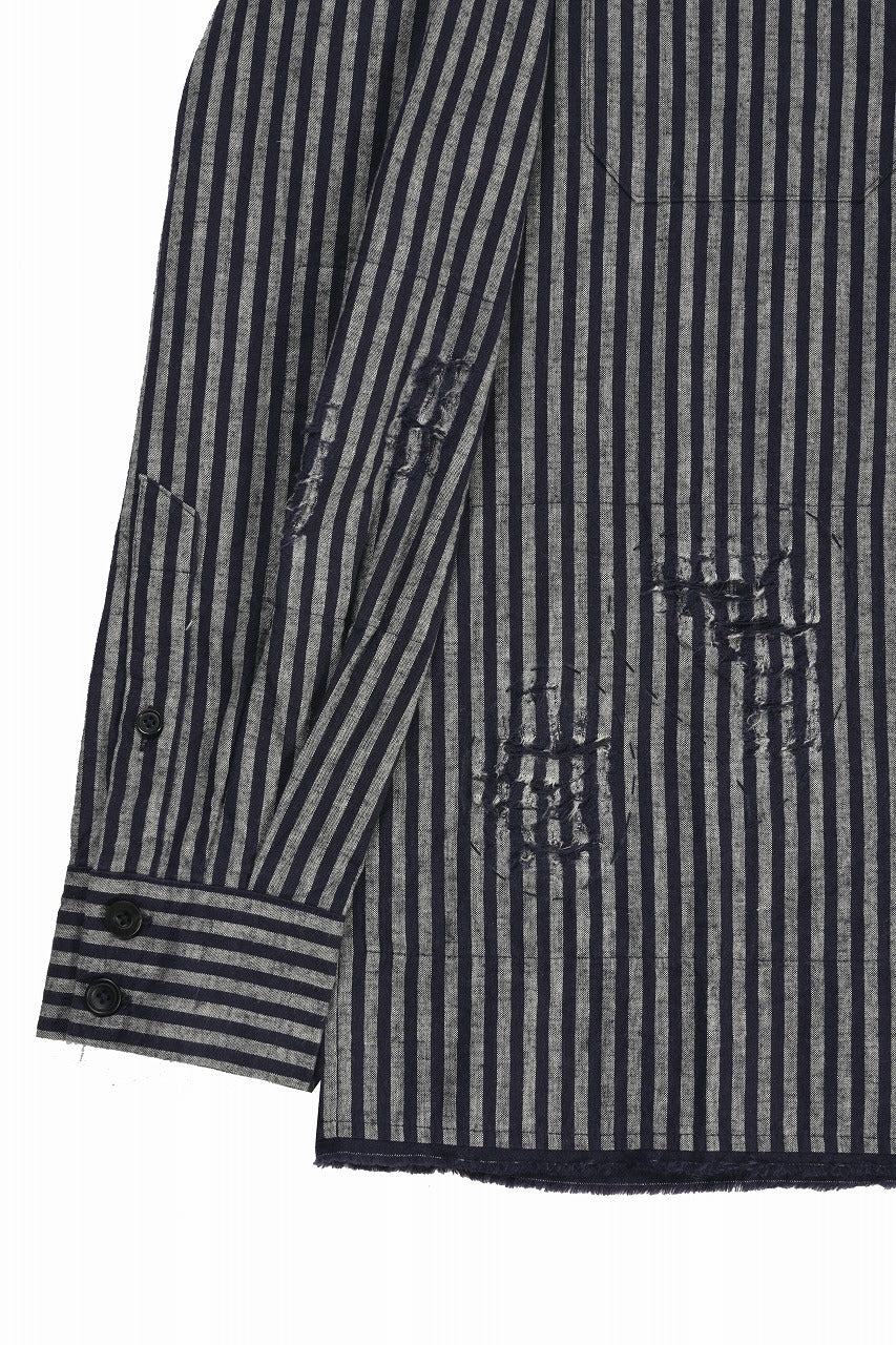 画像をギャラリービューアに読み込む, A TENTATIVE ATELIER Avis N. DISTRESSED PATCH STRIPES SHIRT (NAVY)