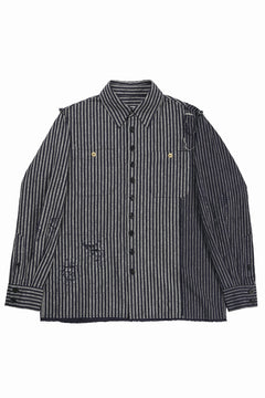 画像をギャラリービューアに読み込む, A TENTATIVE ATELIER Avis N. DISTRESSED PATCH STRIPES SHIRT (NAVY)