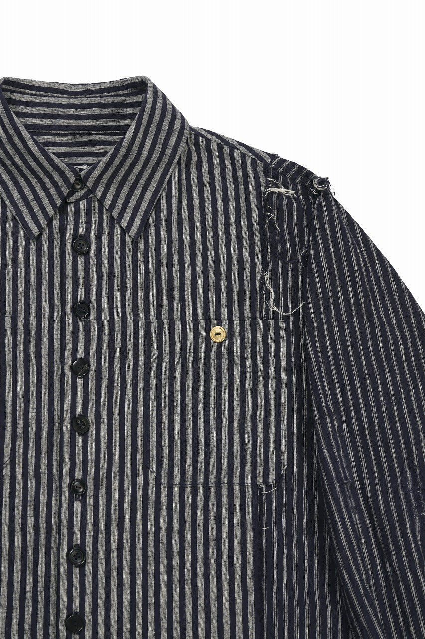 画像をギャラリービューアに読み込む, A TENTATIVE ATELIER Avis N. DISTRESSED PATCH STRIPES SHIRT (NAVY)