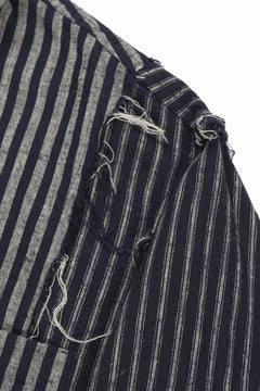 画像をギャラリービューアに読み込む, A TENTATIVE ATELIER Avis N. DISTRESSED PATCH STRIPES SHIRT (NAVY)