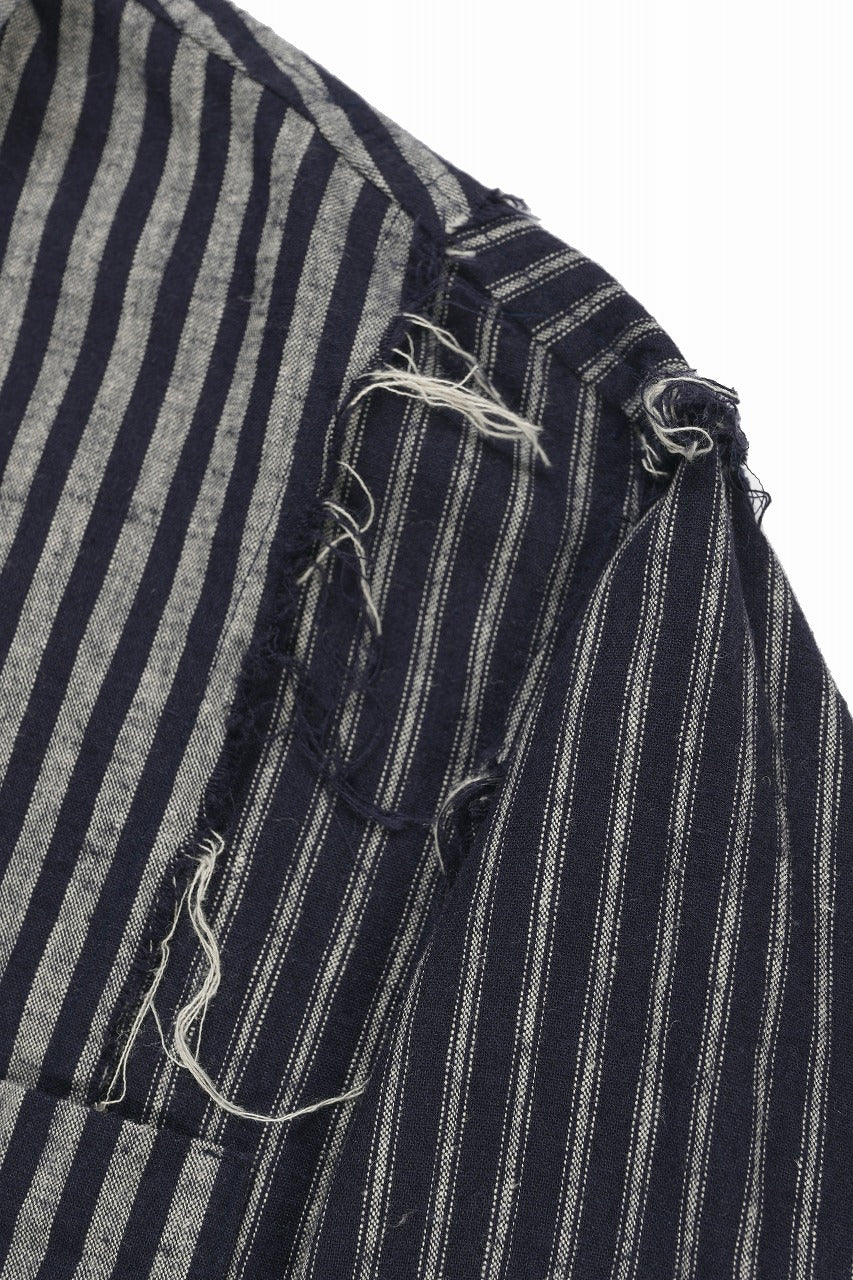 画像をギャラリービューアに読み込む, A TENTATIVE ATELIER Avis N. DISTRESSED PATCH STRIPES SHIRT (NAVY)