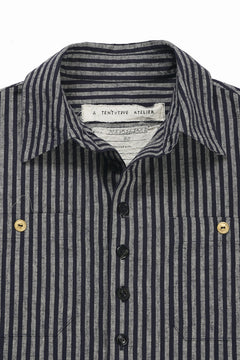 画像をギャラリービューアに読み込む, A TENTATIVE ATELIER Avis N. DISTRESSED PATCH STRIPES SHIRT (NAVY)