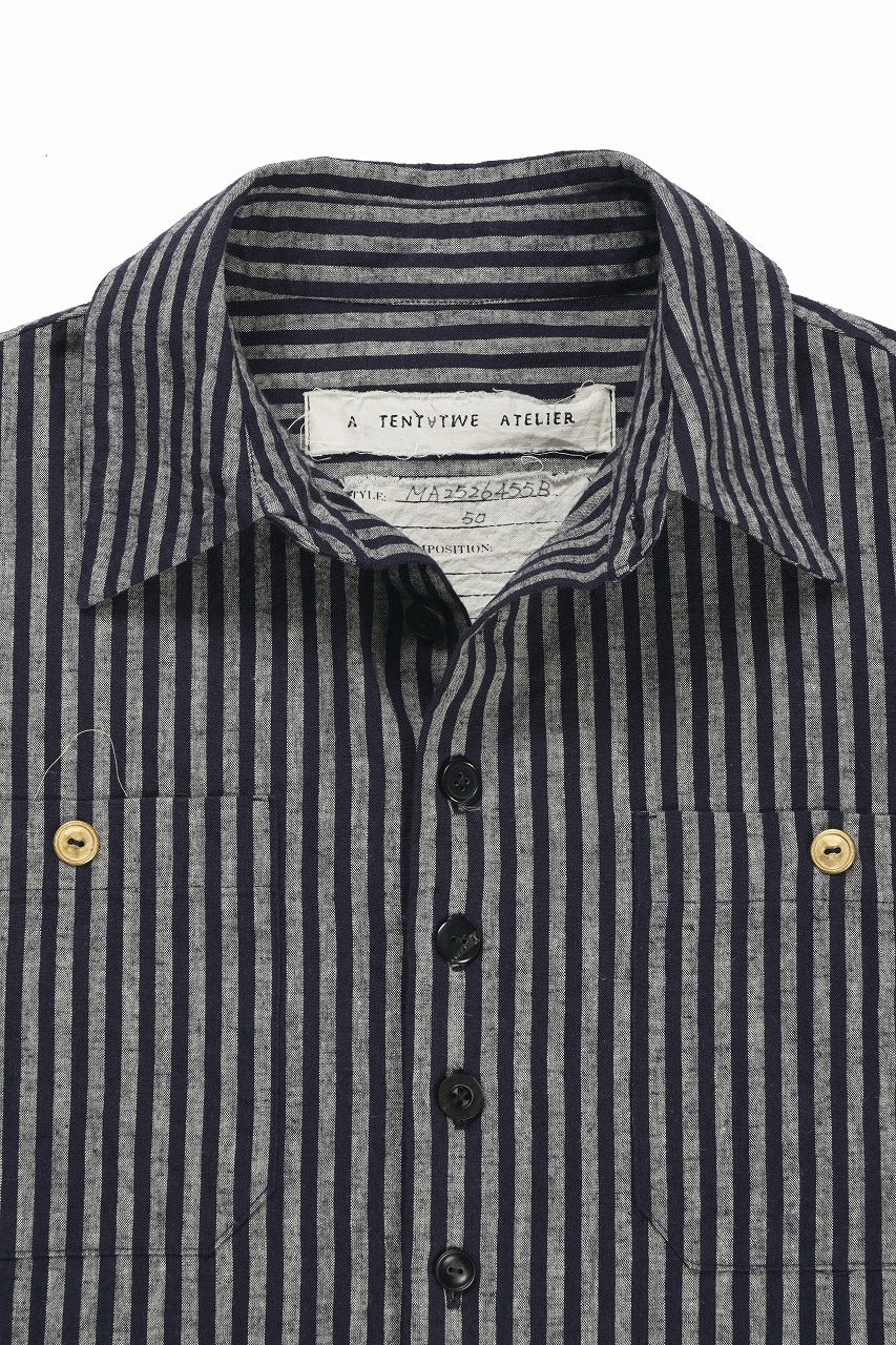画像をギャラリービューアに読み込む, A TENTATIVE ATELIER Avis N. DISTRESSED PATCH STRIPES SHIRT (NAVY)