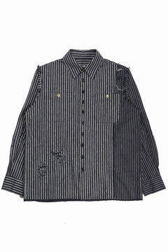 画像をギャラリービューアに読み込む, A TENTATIVE ATELIER Avis N. DISTRESSED PATCH STRIPES SHIRT (NAVY)