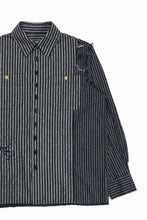 画像をギャラリービューアに読み込む, A TENTATIVE ATELIER Avis N. DISTRESSED PATCH STRIPES SHIRT (NAVY)