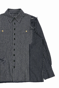 画像をギャラリービューアに読み込む, A TENTATIVE ATELIER Avis N. DISTRESSED PATCH STRIPES SHIRT (NAVY)