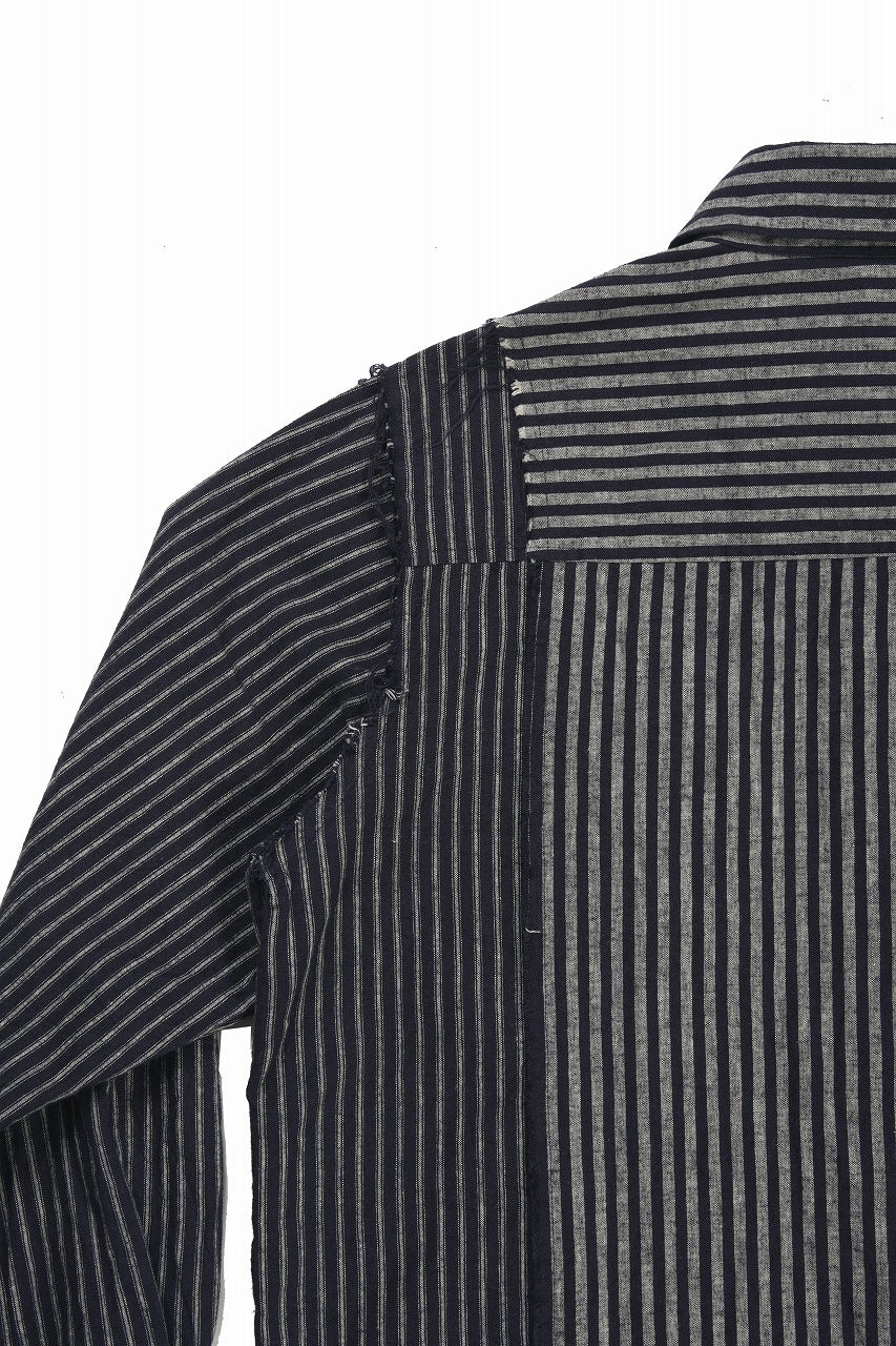 画像をギャラリービューアに読み込む, A TENTATIVE ATELIER Avis N. DISTRESSED PATCH STRIPES SHIRT (NAVY)