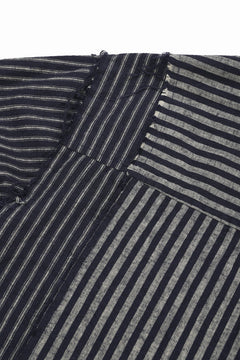 画像をギャラリービューアに読み込む, A TENTATIVE ATELIER Avis N. DISTRESSED PATCH STRIPES SHIRT (NAVY)