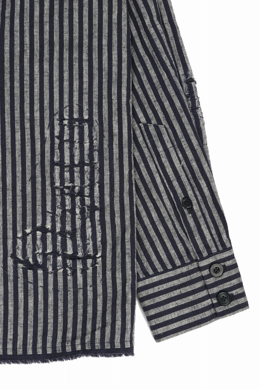 画像をギャラリービューアに読み込む, A TENTATIVE ATELIER Avis N. DISTRESSED PATCH STRIPES SHIRT (NAVY)