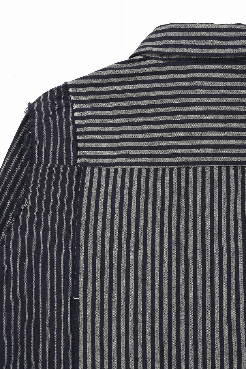 画像をギャラリービューアに読み込む, A TENTATIVE ATELIER Avis N. DISTRESSED PATCH STRIPES SHIRT (NAVY)