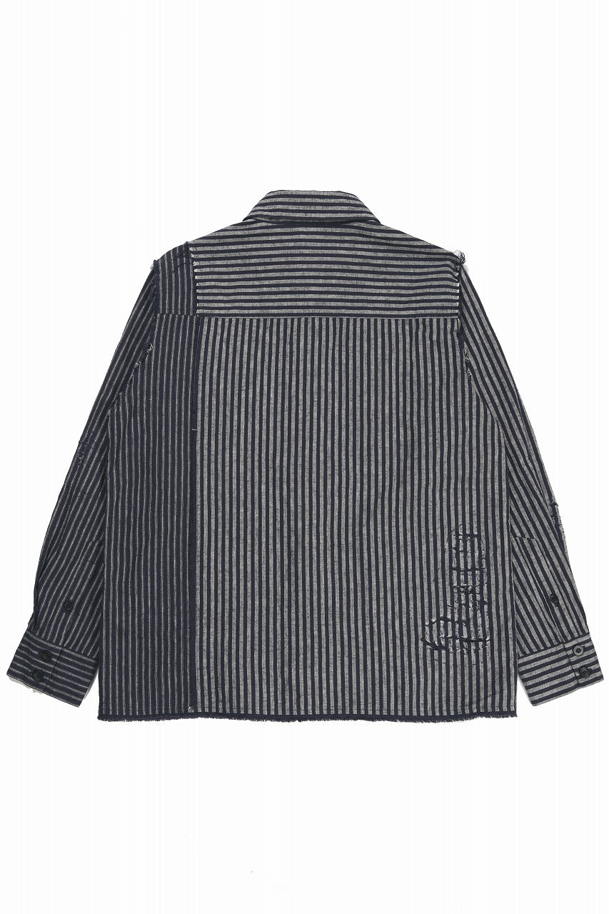 A TENTATIVE ATELIER Avis N. DISTRESSED PATCH STRIPES SHIRT (NAVY)