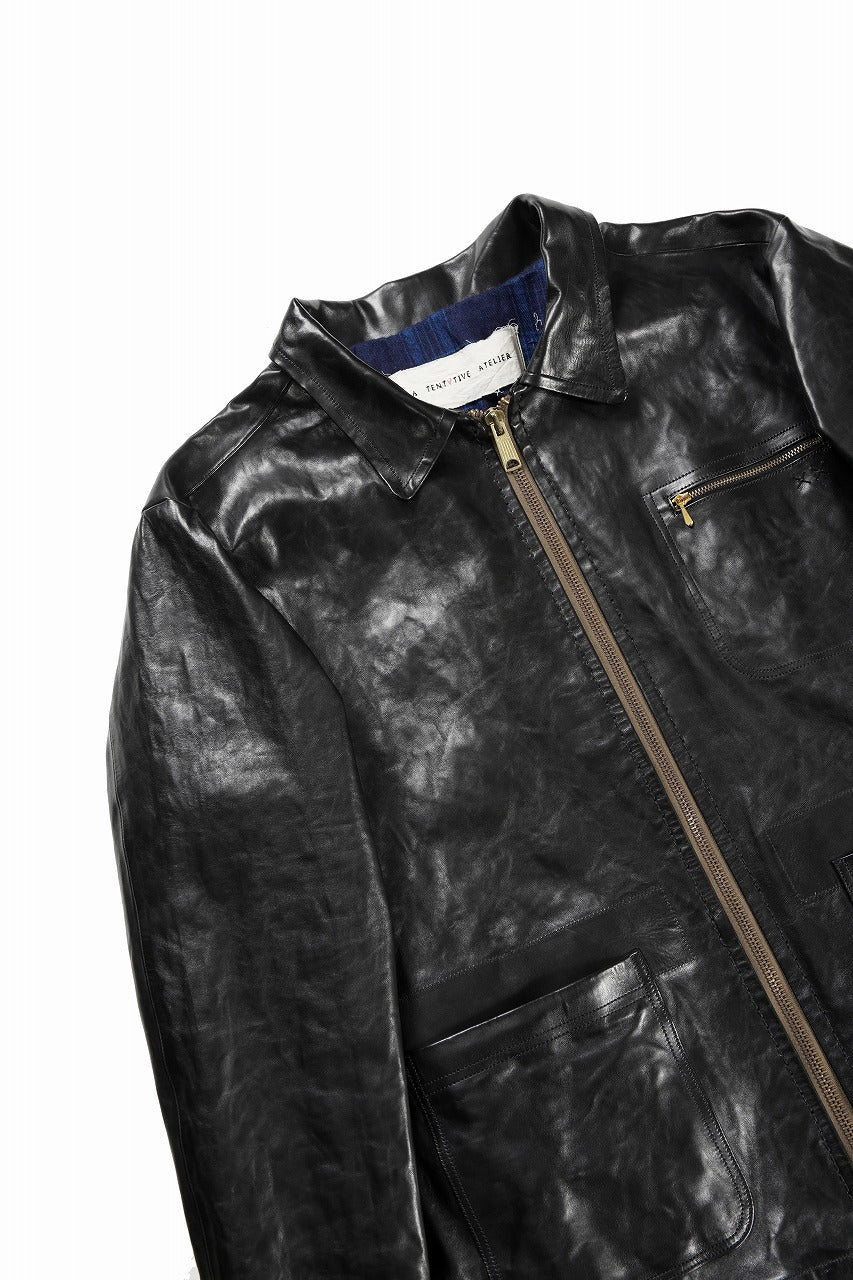 画像をギャラリービューアに読み込む, A TENTATIVE ATELIER MARCEL POOT LEATHER ZIPPER WORKER JACKET / VACCHETTA HORSE LEATHER (BLACK)
