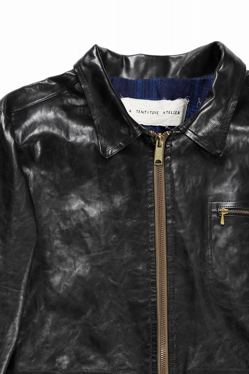 画像をギャラリービューアに読み込む, A TENTATIVE ATELIER MARCEL POOT LEATHER ZIPPER WORKER JACKET / VACCHETTA HORSE LEATHER (BLACK)