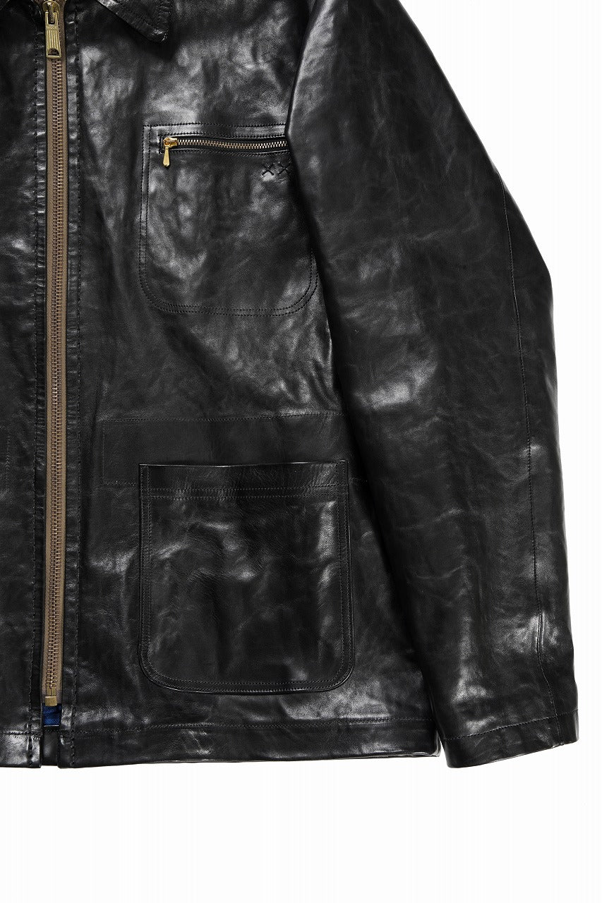 画像をギャラリービューアに読み込む, A TENTATIVE ATELIER MARCEL POOT LEATHER ZIPPER WORKER JACKET / VACCHETTA HORSE LEATHER (BLACK)