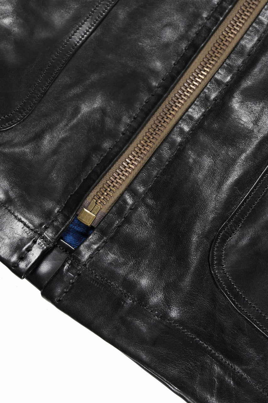 画像をギャラリービューアに読み込む, A TENTATIVE ATELIER MARCEL POOT LEATHER ZIPPER WORKER JACKET / VACCHETTA HORSE LEATHER (BLACK)
