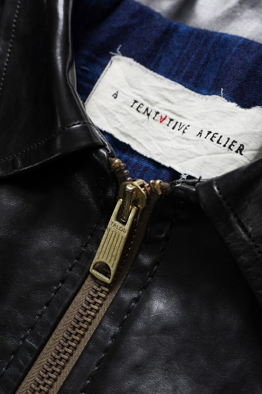 A TENTATIVE ATELIER MARCEL POOT LEATHER ZIPPER WORKER JACKET / VACCHETTA HORSE LEATHER (BLACK)