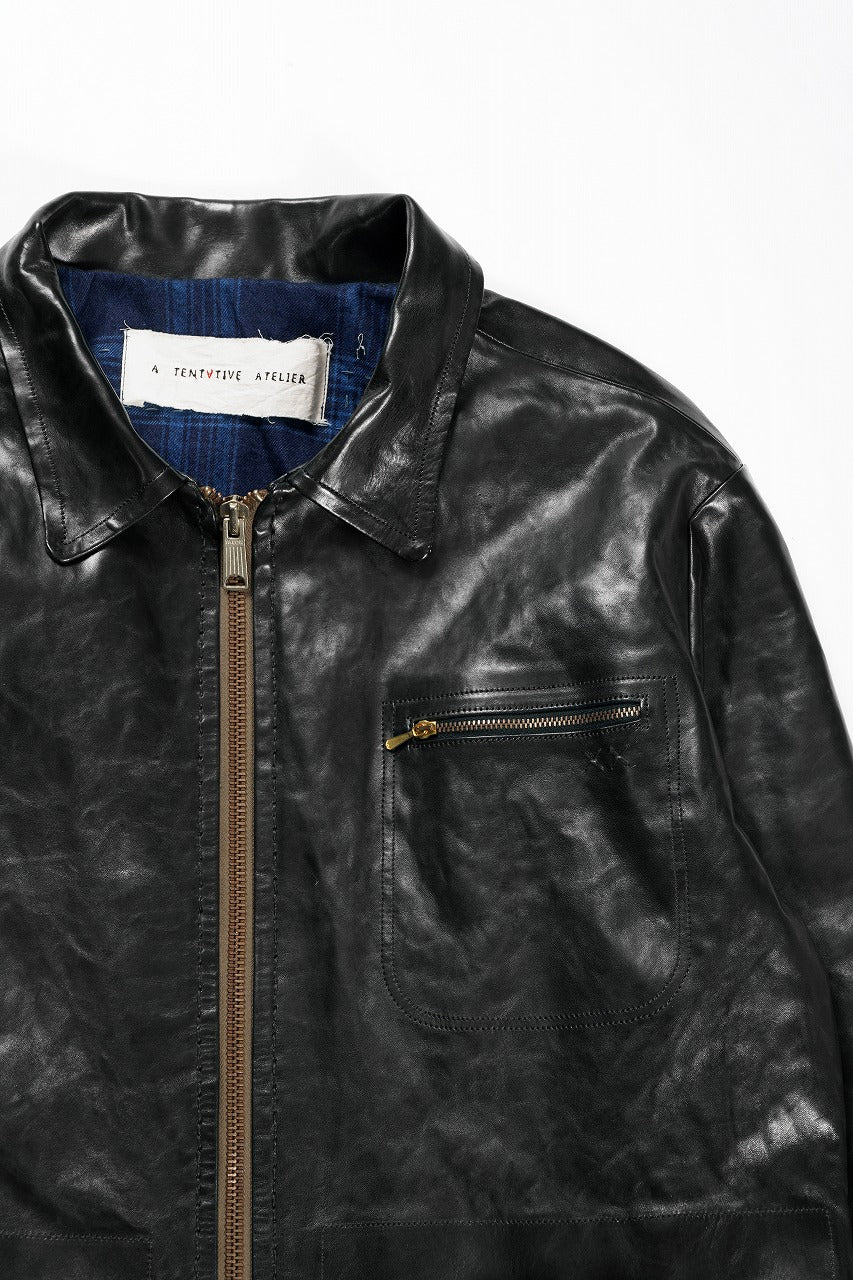 A TENTATIVE ATELIER MARCEL POOT LEATHER ZIPPER WORKER JACKET / VACCHETTA HORSE LEATHER (BLACK)
