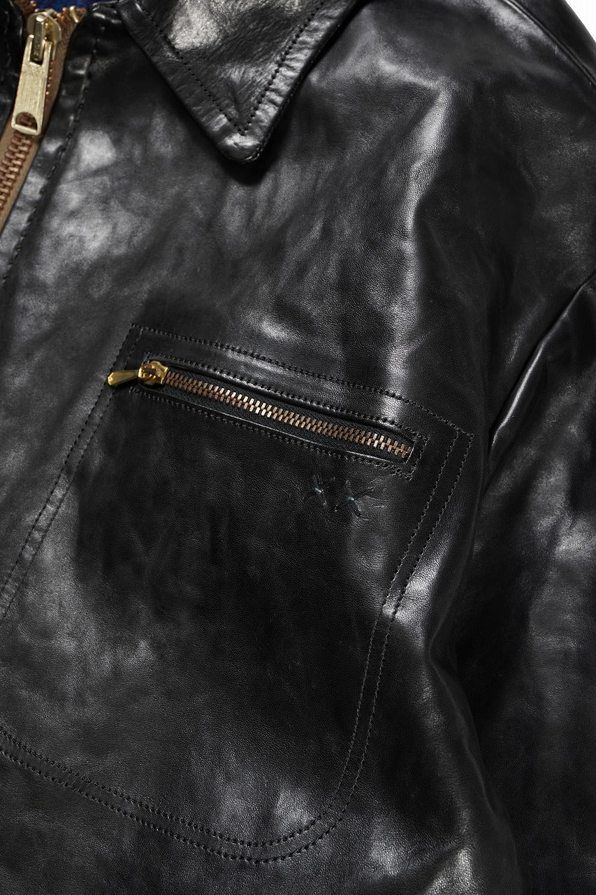 A TENTATIVE ATELIER MARCEL POOT LEATHER ZIPPER WORKER JACKET / VACCHETTA HORSE LEATHER (BLACK)