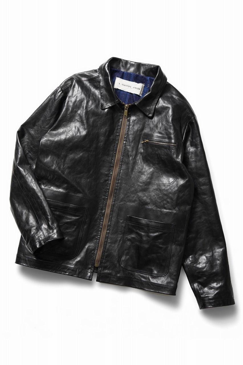 A TENTATIVE ATELIER MARCEL POOT LEATHER ZIPPER WORKER JACKET / VACCHETTA HORSE LEATHER (BLACK)