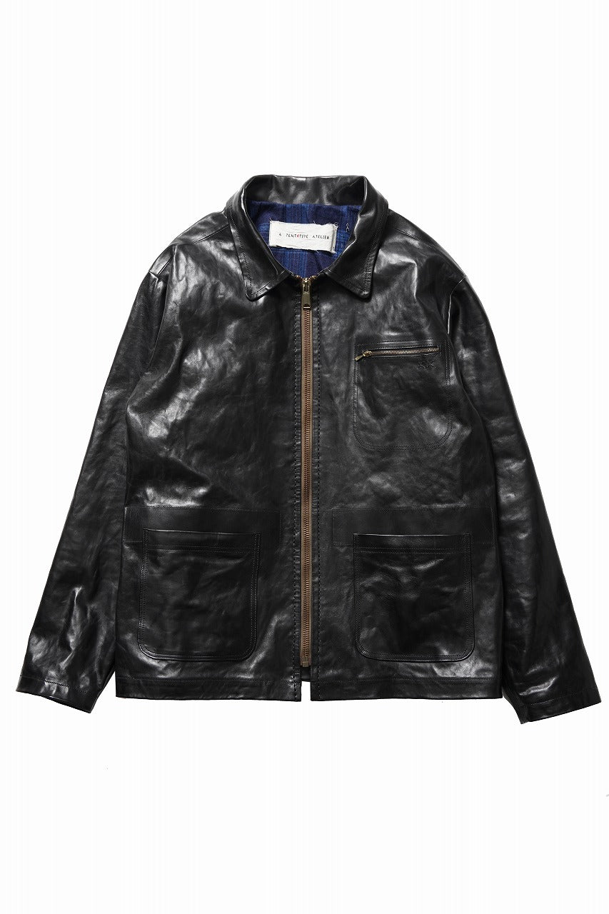 画像をギャラリービューアに読み込む, A TENTATIVE ATELIER MARCEL POOT LEATHER ZIPPER WORKER JACKET / VACCHETTA HORSE LEATHER (BLACK)