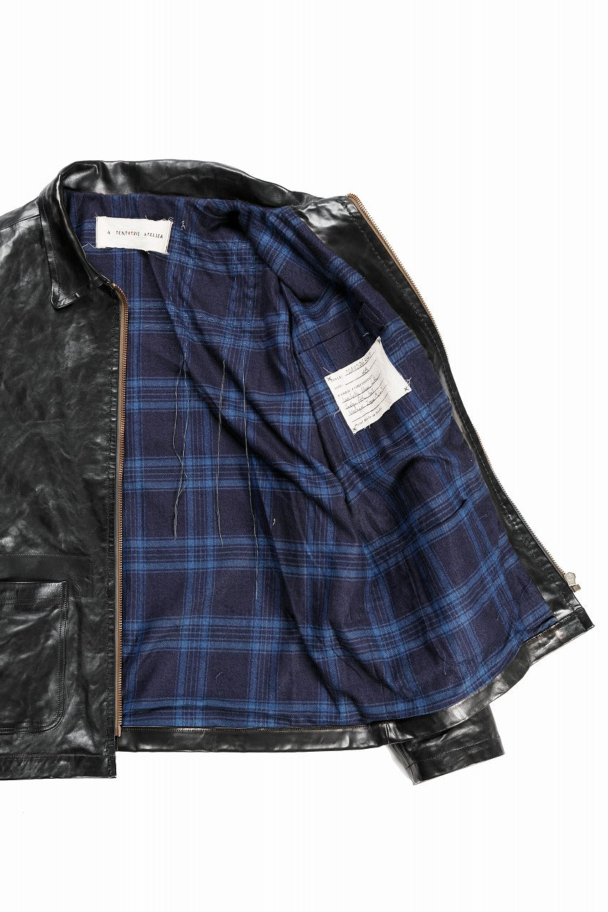 A TENTATIVE ATELIER MARCEL POOT LEATHER ZIPPER WORKER JACKET / VACCHETTA HORSE LEATHER (BLACK)
