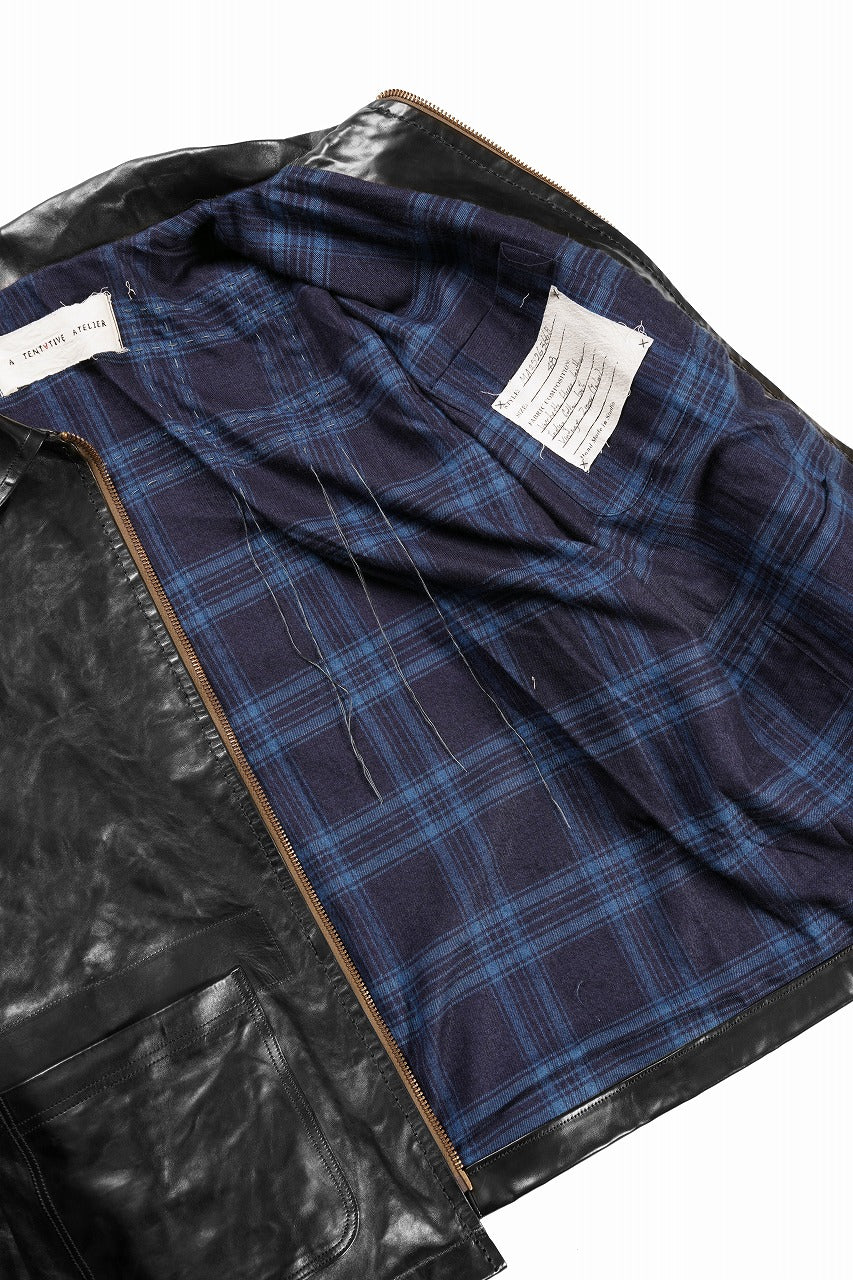 画像をギャラリービューアに読み込む, A TENTATIVE ATELIER MARCEL POOT LEATHER ZIPPER WORKER JACKET / VACCHETTA HORSE LEATHER (BLACK)