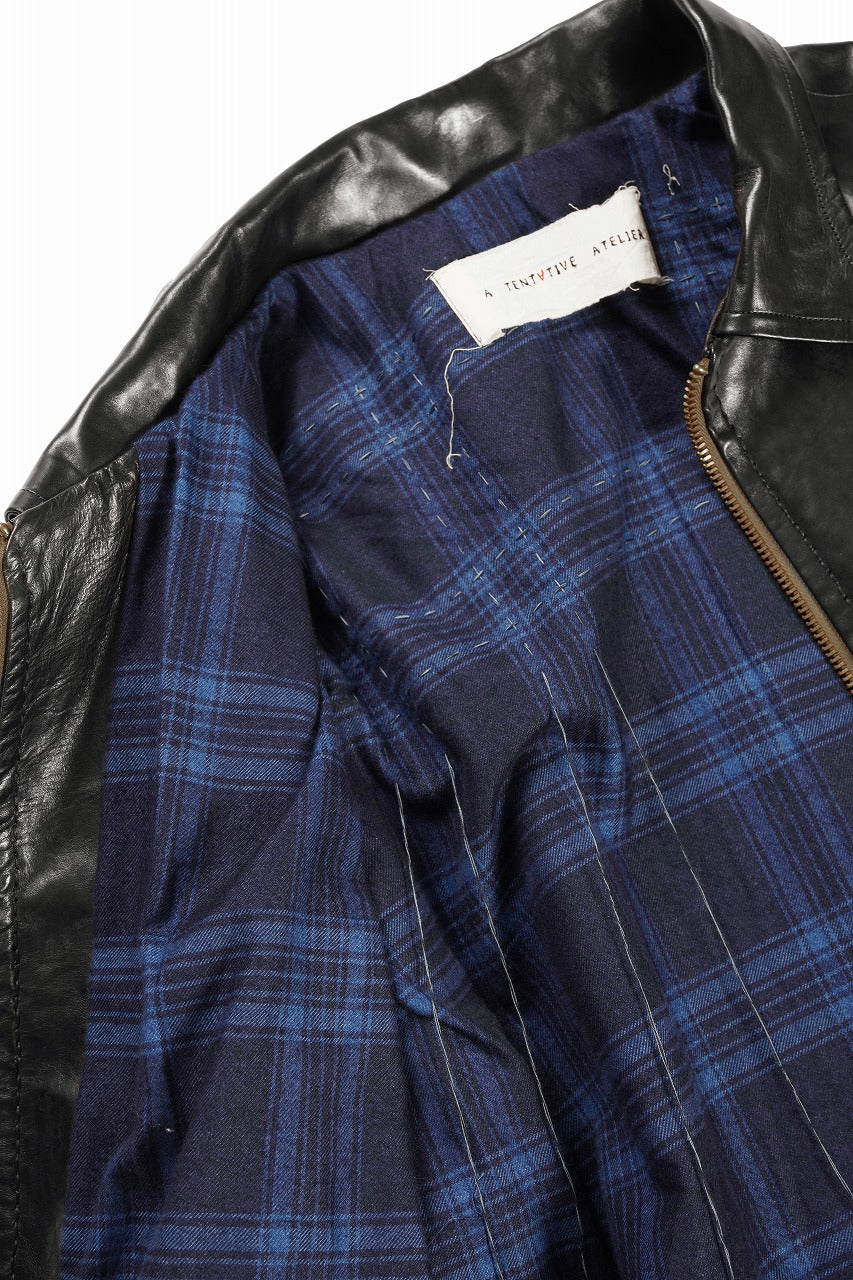 画像をギャラリービューアに読み込む, A TENTATIVE ATELIER MARCEL POOT LEATHER ZIPPER WORKER JACKET / VACCHETTA HORSE LEATHER (BLACK)