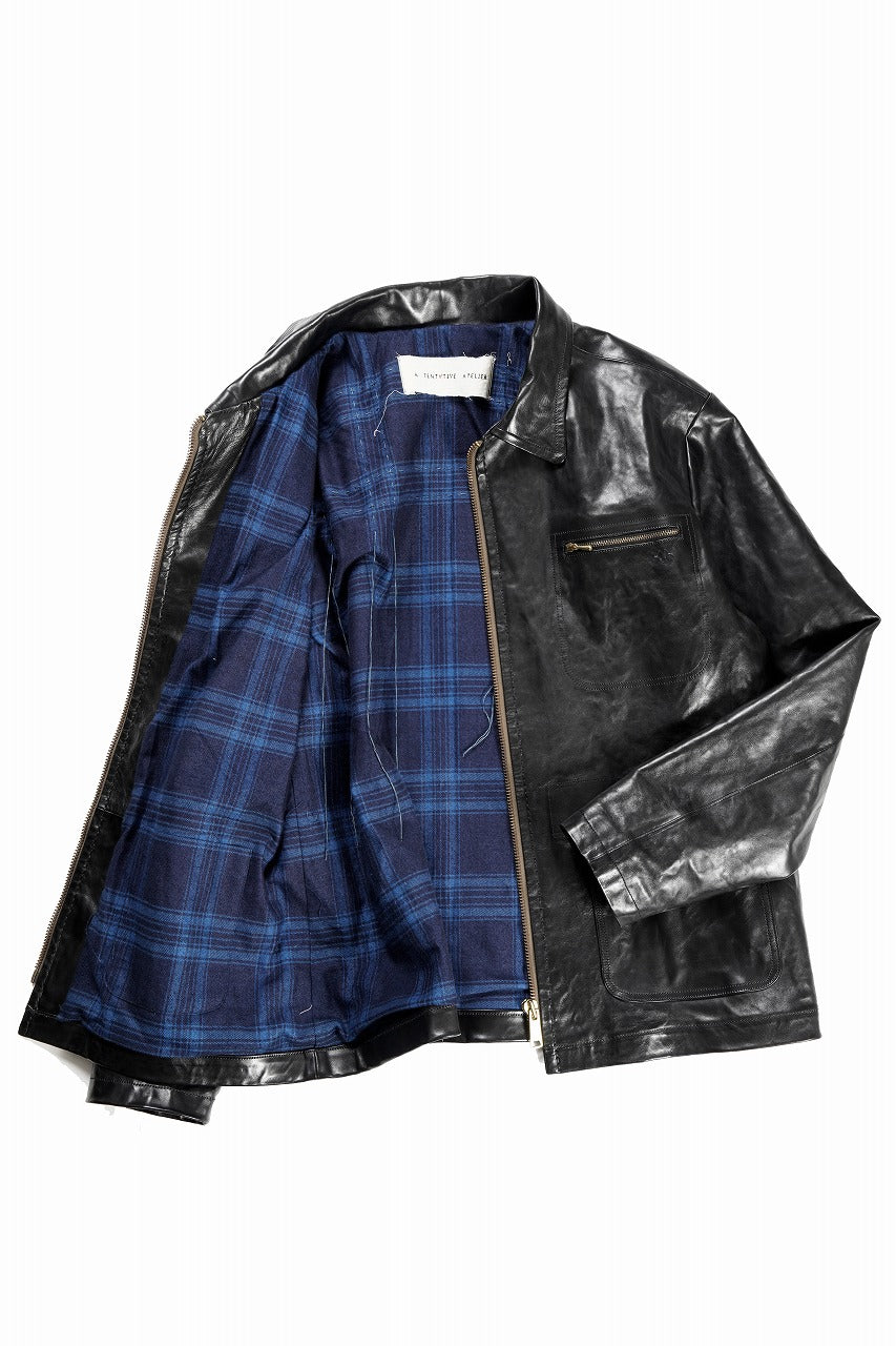 画像をギャラリービューアに読み込む, A TENTATIVE ATELIER MARCEL POOT LEATHER ZIPPER WORKER JACKET / VACCHETTA HORSE LEATHER (BLACK)