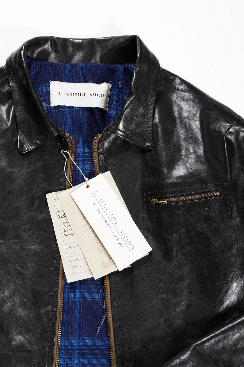 画像をギャラリービューアに読み込む, A TENTATIVE ATELIER MARCEL POOT LEATHER ZIPPER WORKER JACKET / VACCHETTA HORSE LEATHER (BLACK)