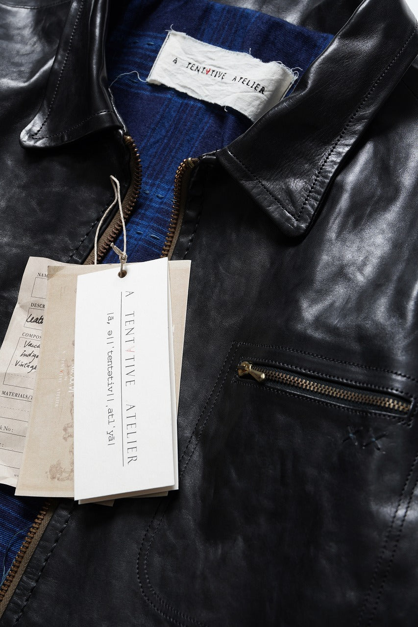 A TENTATIVE ATELIER MARCEL POOT LEATHER ZIPPER WORKER JACKET / VACCHETTA HORSE LEATHER (BLACK)