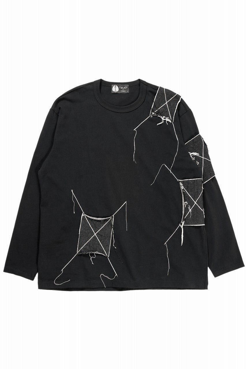 画像をギャラリービューアに読み込む, OBLADI DENIM RECTANGLE PATCHWORK LONG SLEEVES T-SHIRT (BLACK)