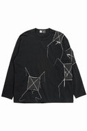 OBLADI DENIM RECTANGLE PATCHWORK LONG SLEEVES T-SHIRT (BLACK)