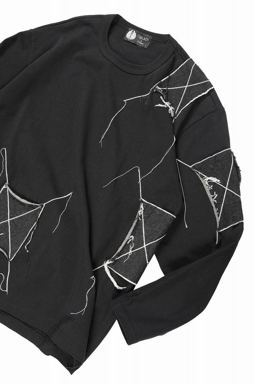 画像をギャラリービューアに読み込む, OBLADI DENIM RECTANGLE PATCHWORK LONG SLEEVES T-SHIRT (BLACK)