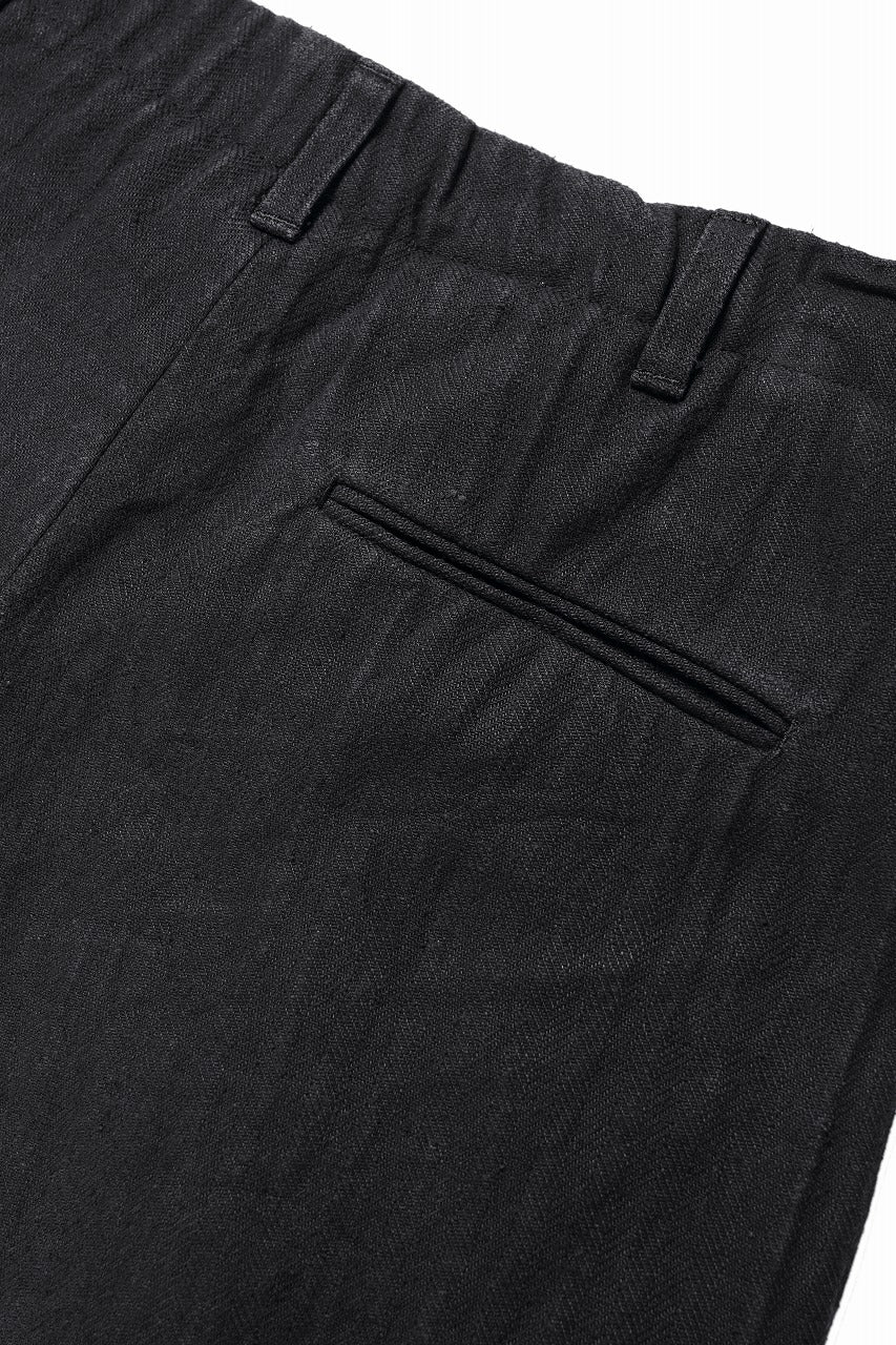 N/07 2 TUCKS WIDE TAPERED TROUSERS / HERRING BONE (GARMENT DYED) (BLACK)