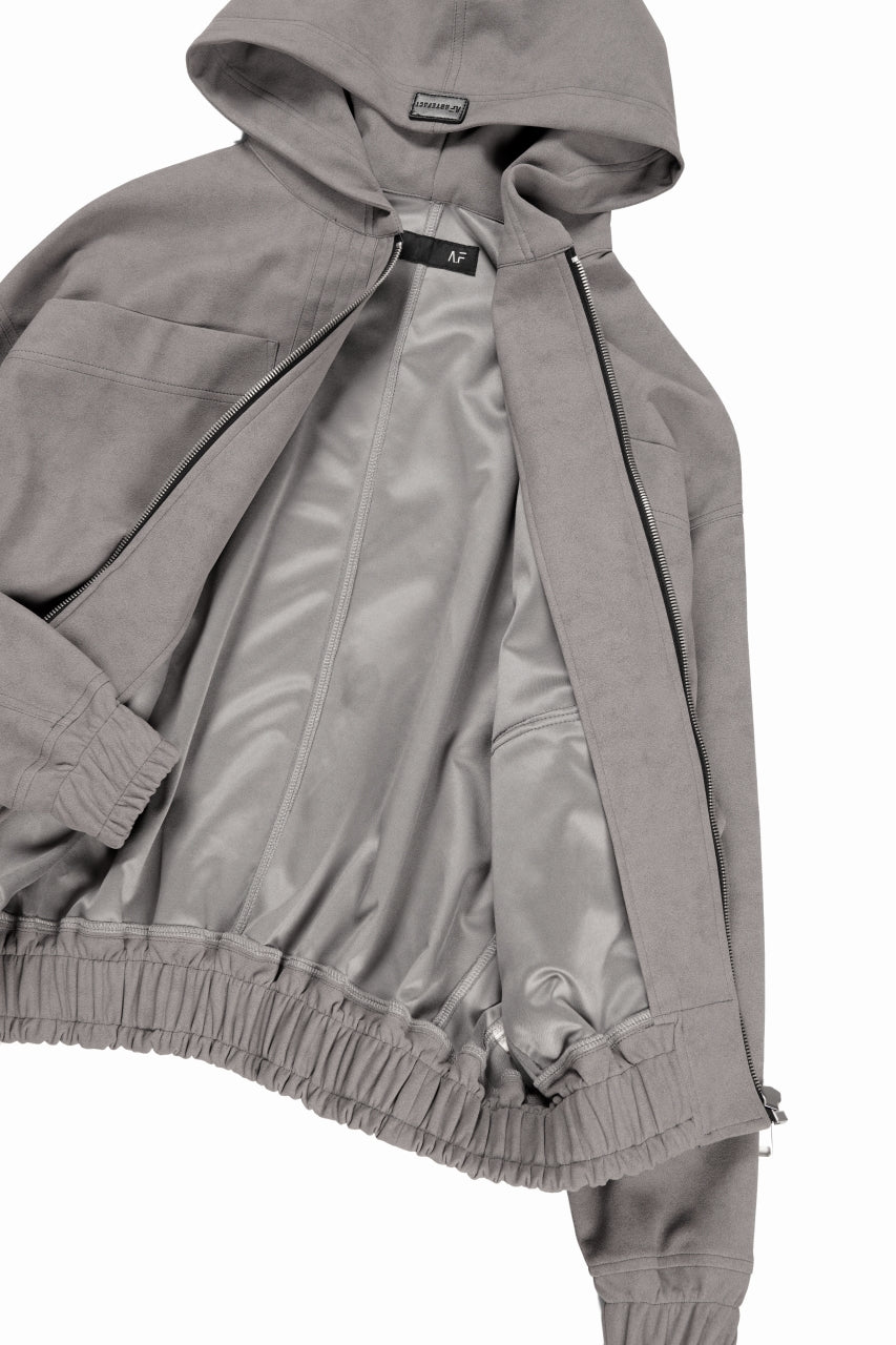 A.F ARTEFACT HOODED ZIP UP BLOUSON / SYNTHETIC SUEDE LEATHER (GREY)