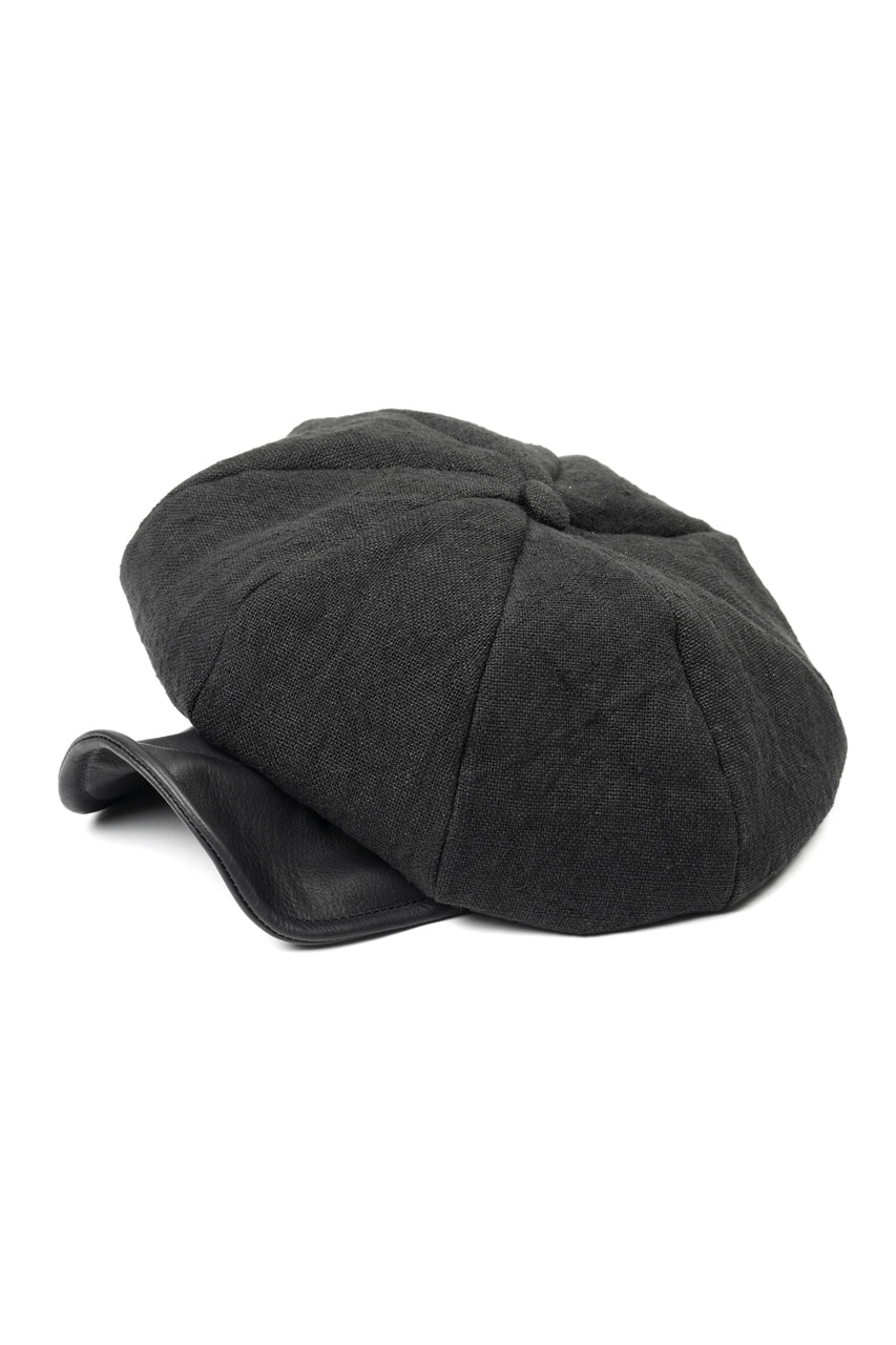 Load image into Gallery viewer, ierib exclusive Casquette / Heavy Linen Canvas + Steer Leather (BLACK EDITON)