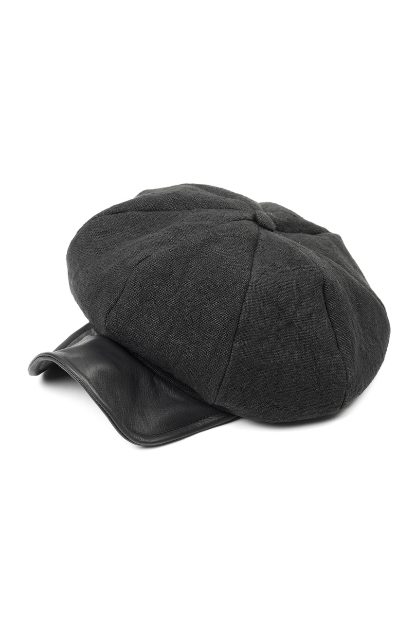 Load image into Gallery viewer, ierib exclusive Casquette / Heavy Linen Canvas + Steer Leather (BLACK EDITON)