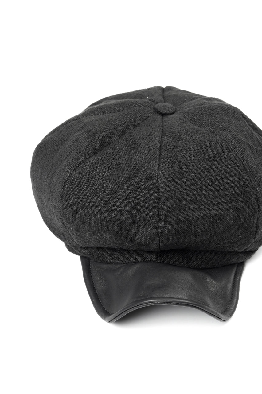 Load image into Gallery viewer, ierib exclusive Casquette / Heavy Linen Canvas + Steer Leather (BLACK EDITON)