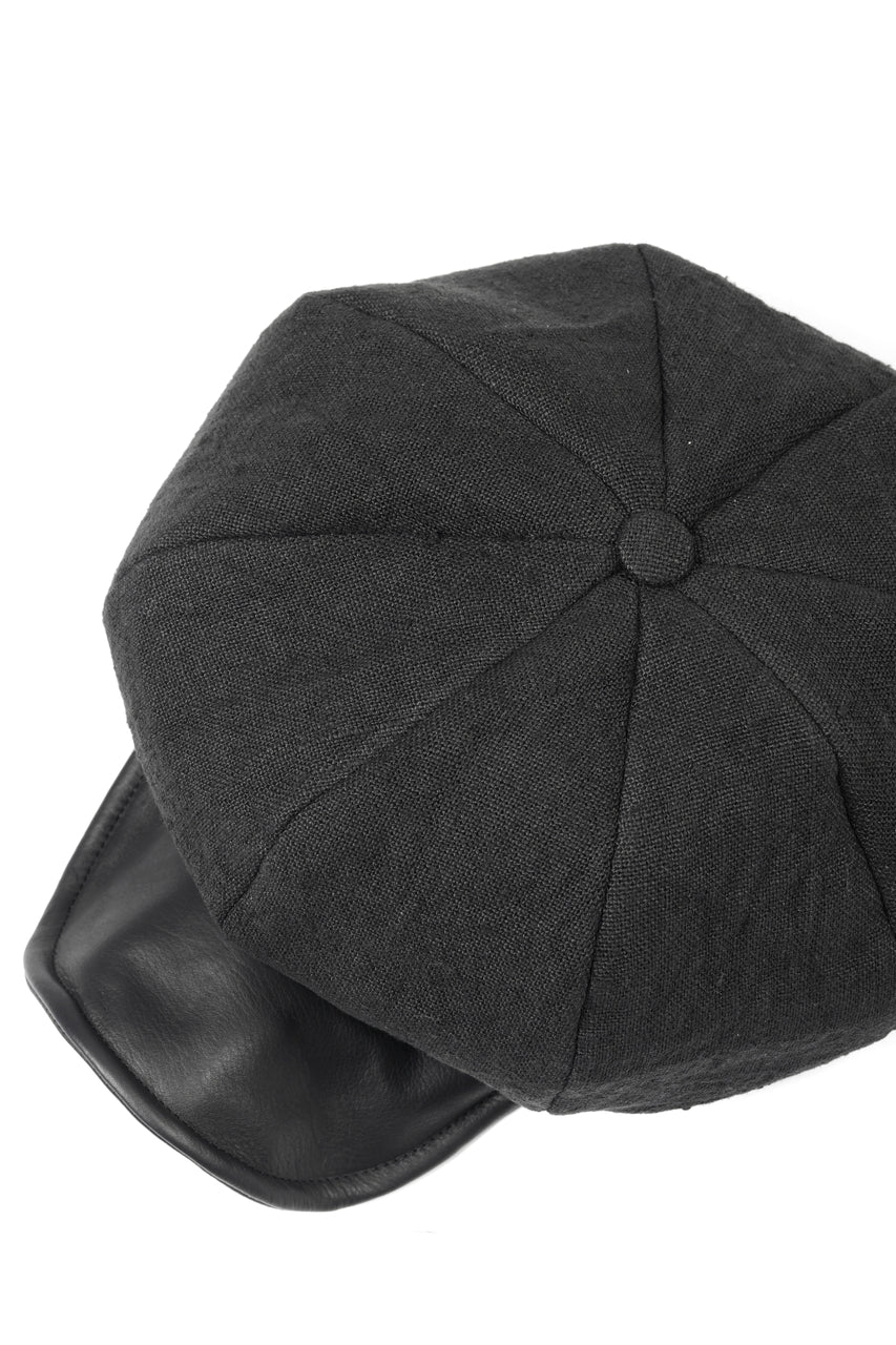 Load image into Gallery viewer, ierib exclusive Casquette / Heavy Linen Canvas + Steer Leather (BLACK EDITON)