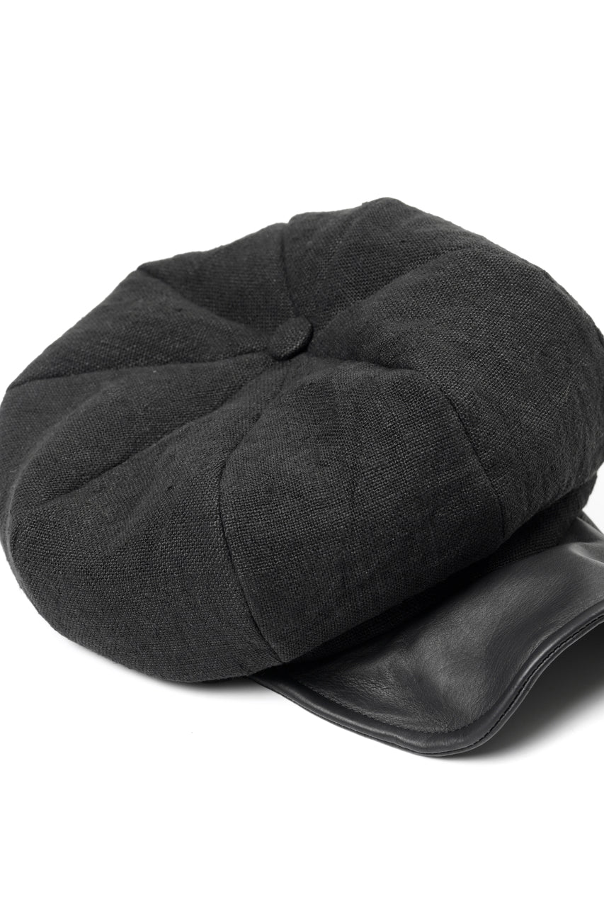 Load image into Gallery viewer, ierib exclusive Casquette / Heavy Linen Canvas + Steer Leather (BLACK EDITON)