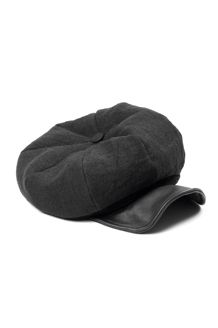 Load image into Gallery viewer, ierib exclusive Casquette / Heavy Linen Canvas + Steer Leather (BLACK EDITON)