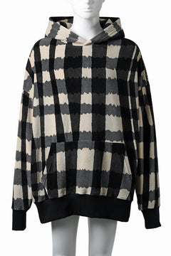 画像をギャラリービューアに読み込む, A.F ARTEFACT HOODED TOP / JACQUARD DEFORMED PLAID VELOR (BLACK x GREY x IVORY)