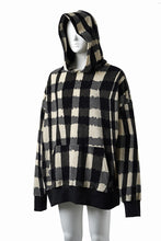 画像をギャラリービューアに読み込む, A.F ARTEFACT HOODED TOP / JACQUARD DEFORMED PLAID VELOR (BLACK x GREY x IVORY)
