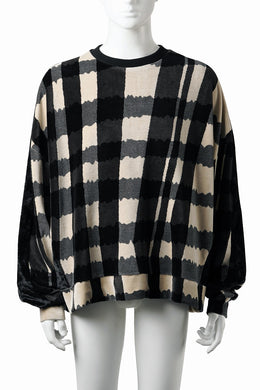 A.F ARTEFACT SWITCHING PULLOVER / JACQUARD DEFORMED PLAID VELOR (BLACK x GREY x IVORY)