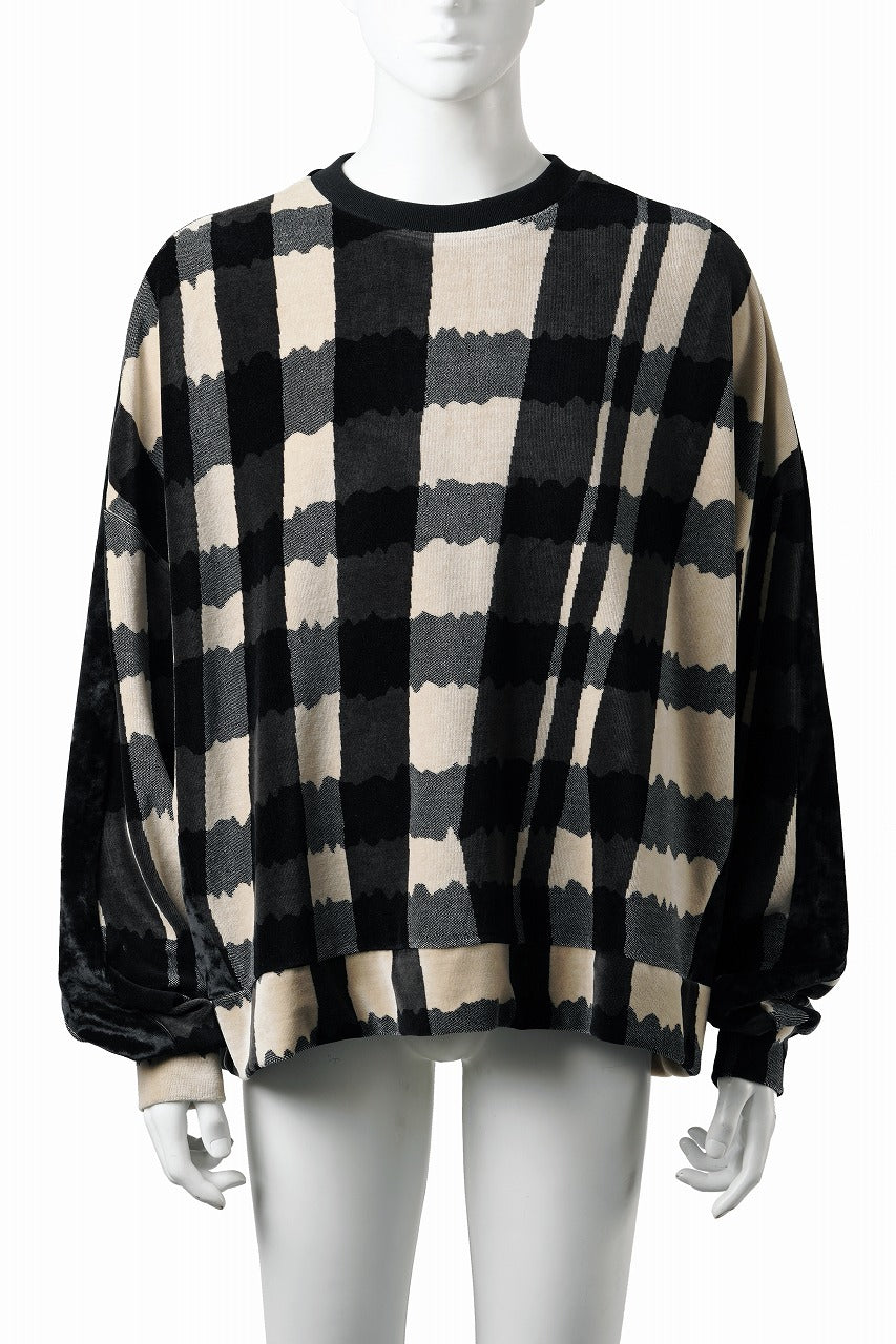画像をギャラリービューアに読み込む, A.F ARTEFACT SWITCHING PULLOVER / JACQUARD DEFORMED PLAID VELOR (BLACK x GREY x IVORY)